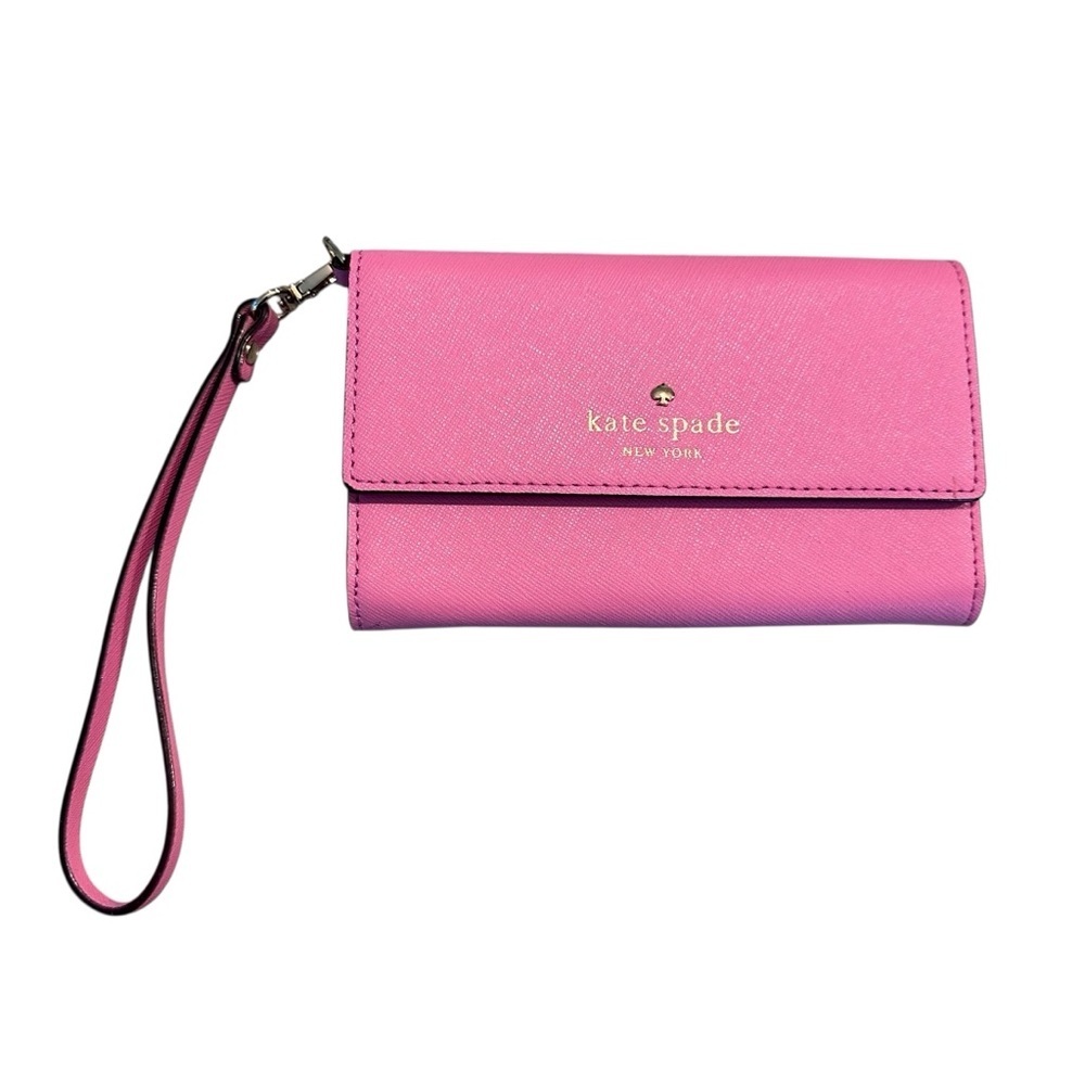 Kate Spade Saffiano Leather Wristlet Wallet Confetti Pink  With Mirror NWOT